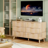 Lulive Dresser for Bedroom Wood Dressers Chest of Drawers, Fluted 53.2" Wide Modern Long Dresser TV Stand 6 Drawers for Bedroom, Closet, Living Room, Hallway (Natural) Lulive