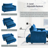 3 in 1 Convertible Pull Out Sleeper Sofa Couch Bed, 56.3" Velvet Futon Loveseat Lounge Chaise Recliner Sofabed with Adjustable Backrest & Cupholders and Cloud Cushions Eafurn