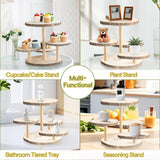 GENMOUS 4 Tiered Round Cake and Cupcake Stand Combo for Birthday Party Decor, Rustic Wooden Cupcake Tower Stands for 50 Cupcakes, Farmhouse Cupcake Tier Stand Display for Wedding Baby Shower Tea Party GENMOUS & CO.