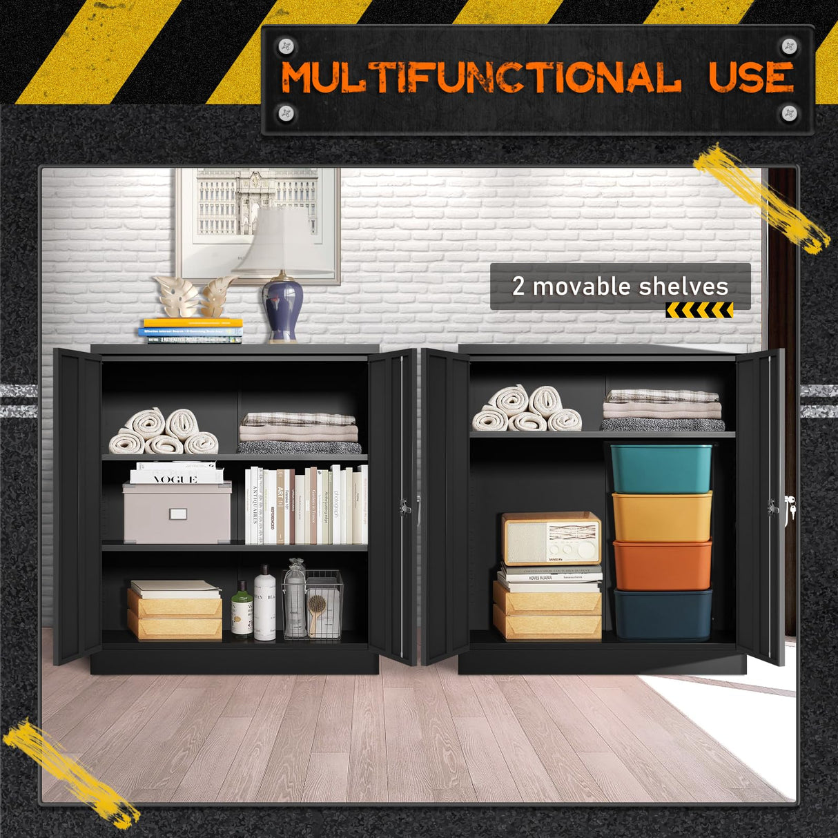 Greenvelly Metal Garage Storage Cabinet, Black 36" Locking Cabinet with 2 Doors and 4 adjustable Shelves, Steel Storage Cabinet with Lock, Locking Metal Filing Cabinet for Home Office, School, Garage Greenvelly