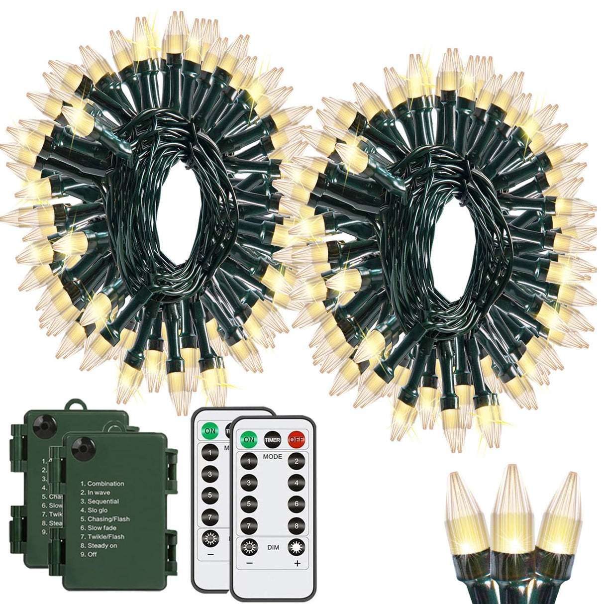 Solhice 2 Pack 20ft Christmas Lights Battery Operated String Lights with Remote Control, 50 LEDs Clear Mini Lights Warm White Xmas Tree Lights for Bedroom Indoor Outdoor Decor Solhice