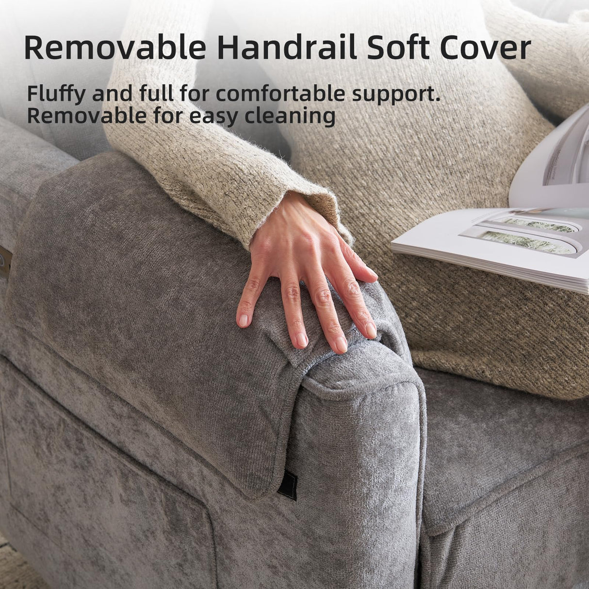 Rhevoy Oversized Power Recliner Chair, 26" Extra Wide Swivel Rocker Recliner with Adjustable Headrest, Chenille Glider Rocking Nursery Chair with Overstuffed Armrest, USB Ports, Grey Rhevoy