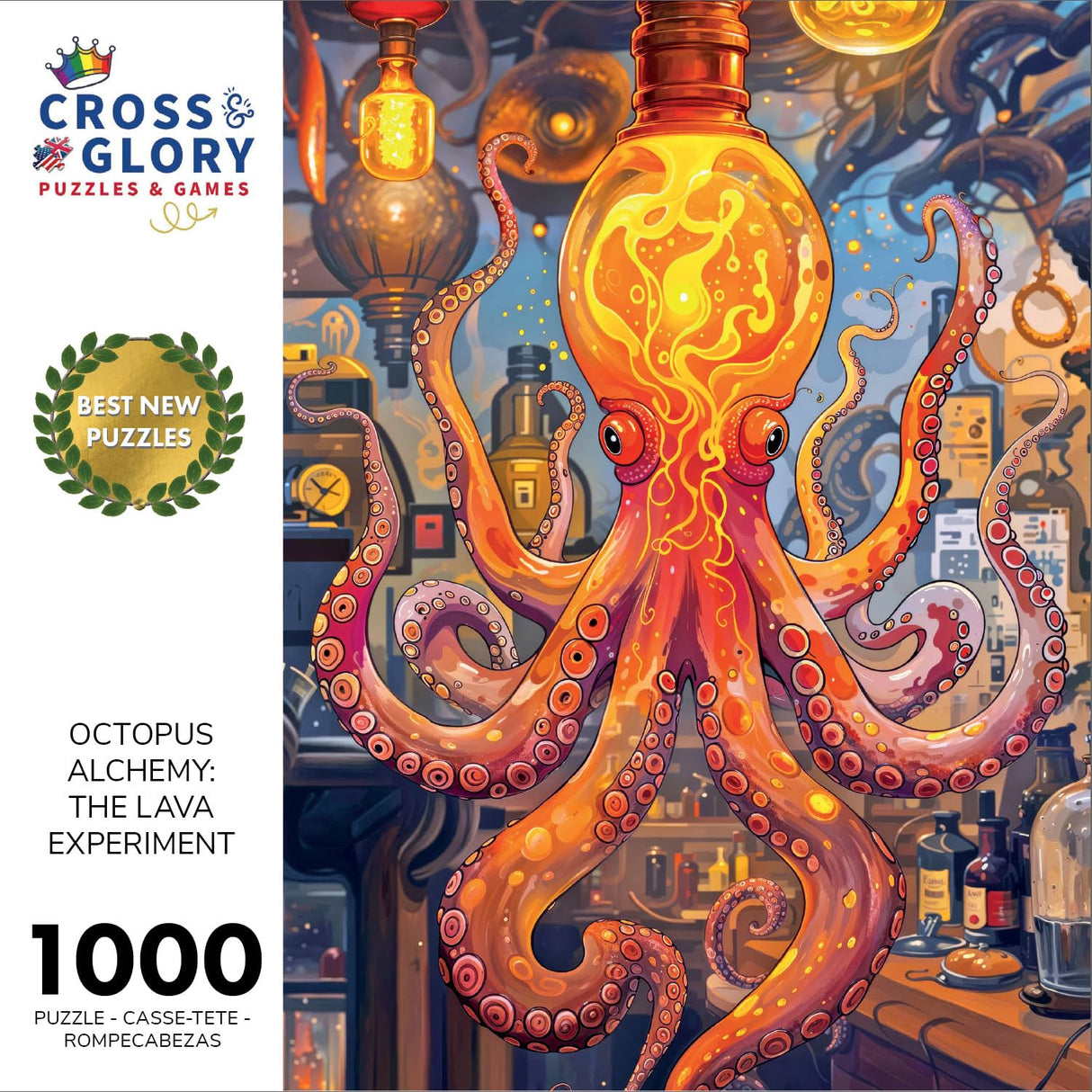 Cross & Glory - Octopus Alchemy: The Lava Experiment - 1000 Piece Jigsaw Puzzle for Adults | Science and Ocean Life Theme | Satin Finish | 20x27 Inches Cross & Glory