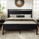 Allewie Queen Size Black Oak Platform Bed Frame with Wooden Headboard and Footboard Allewie