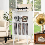 Lerliuo Record Player Stand with Charging Station, White Turntable Stand Holds up to 160 Albums, Mid-Century Vinyl Storage Cabinet Table with Wood Legs, Record Holder Dispaly Shelf for Living Room Lerliuo