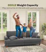 Kidirect 87in Corduroy Couch, Sofas for Living Room No Tool Assembly, Comfy Couches for Living Room 21in Deep Seats, Oversized Loveseat Sofa with 2 Pillows, 3 Seater Couch for Bedroom,Grey Sofa Kidirect