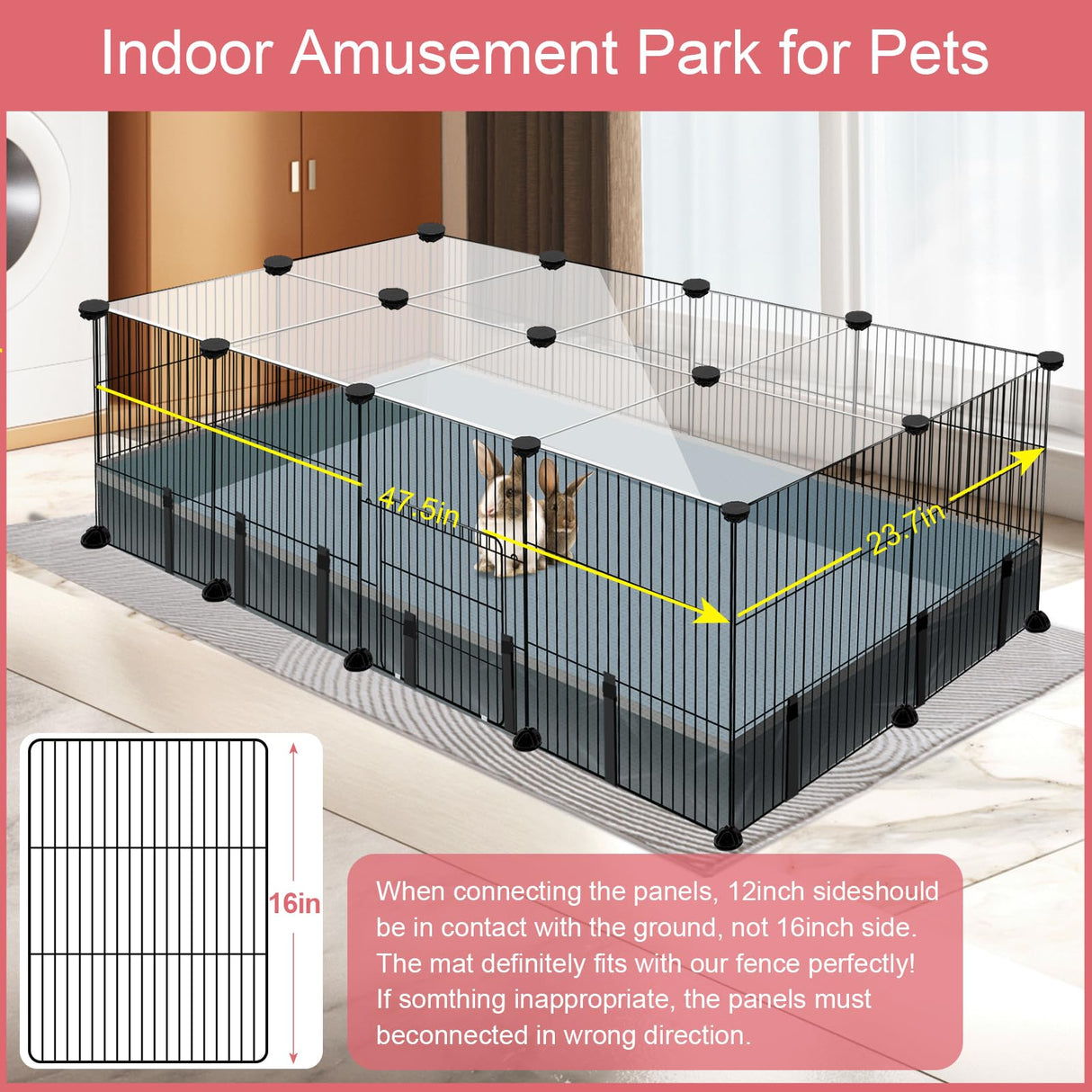 20 Panels Small Animal Playpen, Pet Playpen with Waterproof Mat, C&C Cage for Guinea Pigs, Rabbit/Bunny/Baby Chicken Cage, Bunny/Puppy/Chicken Pen, Indoor Outdoor Portable Metal Wire Yard Fence VISCOO