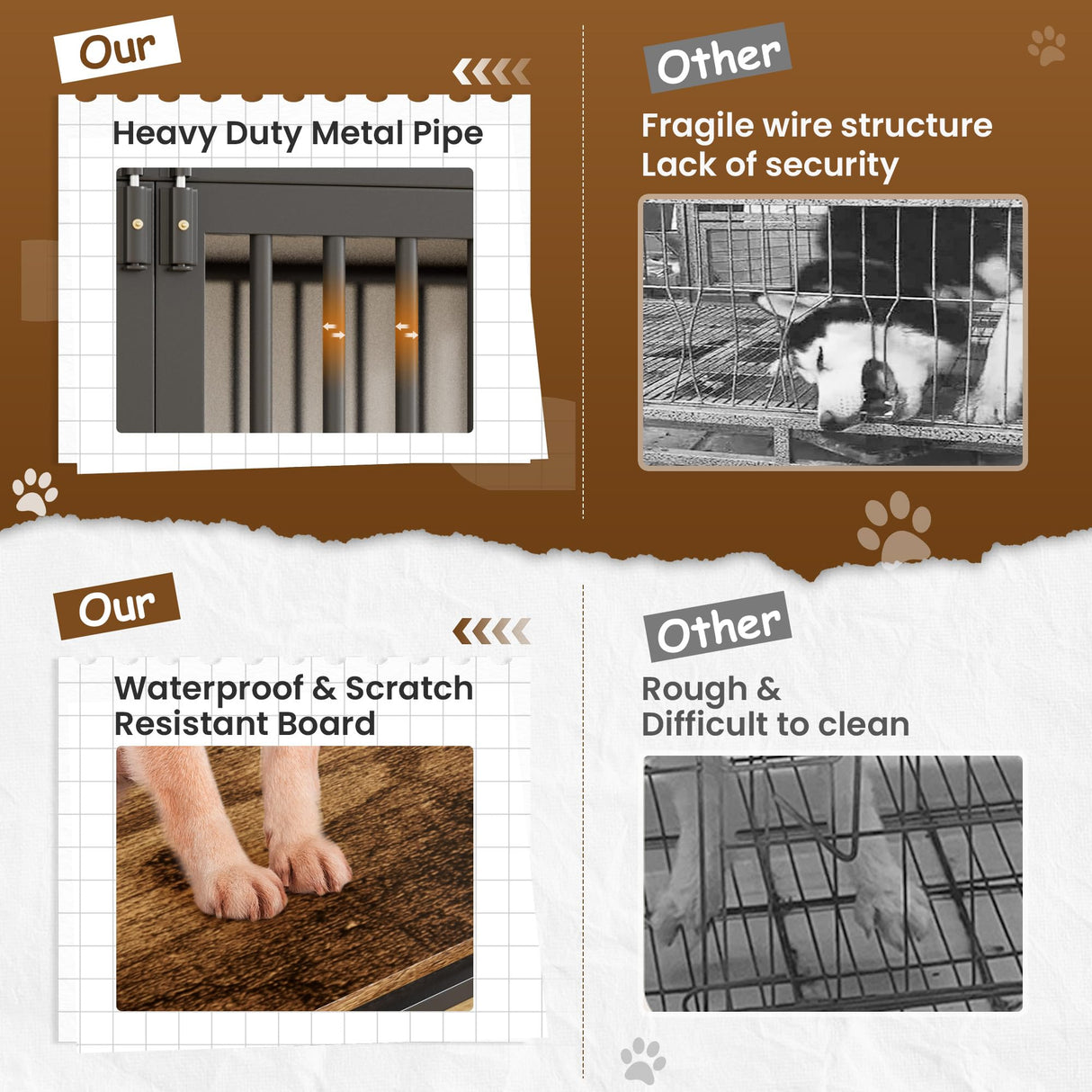 VONZOY Large Dog Crate Furniture for Large Dogs, 43" Wooden Heavy Duty Dog Kennel with Double Doors, Decorative Pet House Dog Crates Side End Table Indoor(43.3" W×27.6" D×28.3" H) VONZOY