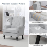 choairy Accent Chair for Living Room, Mid Century Modern Wingback Chair, Upholstered Fabric Armchair with High Back and Vintage Legs, Comfy Single Sofa Side Reading Chairs for Bedroom, Light Grey choairy