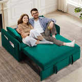 howcool 3 in 1 Convertible Sleeper Futon Sofa Bed, 55" Velvet Small Loveseat Lounge Couches with 2 Pillows, Reclining Backrest, USB Ports & Side Pockets for Living Room, Pull-Out Couch, Green howcool