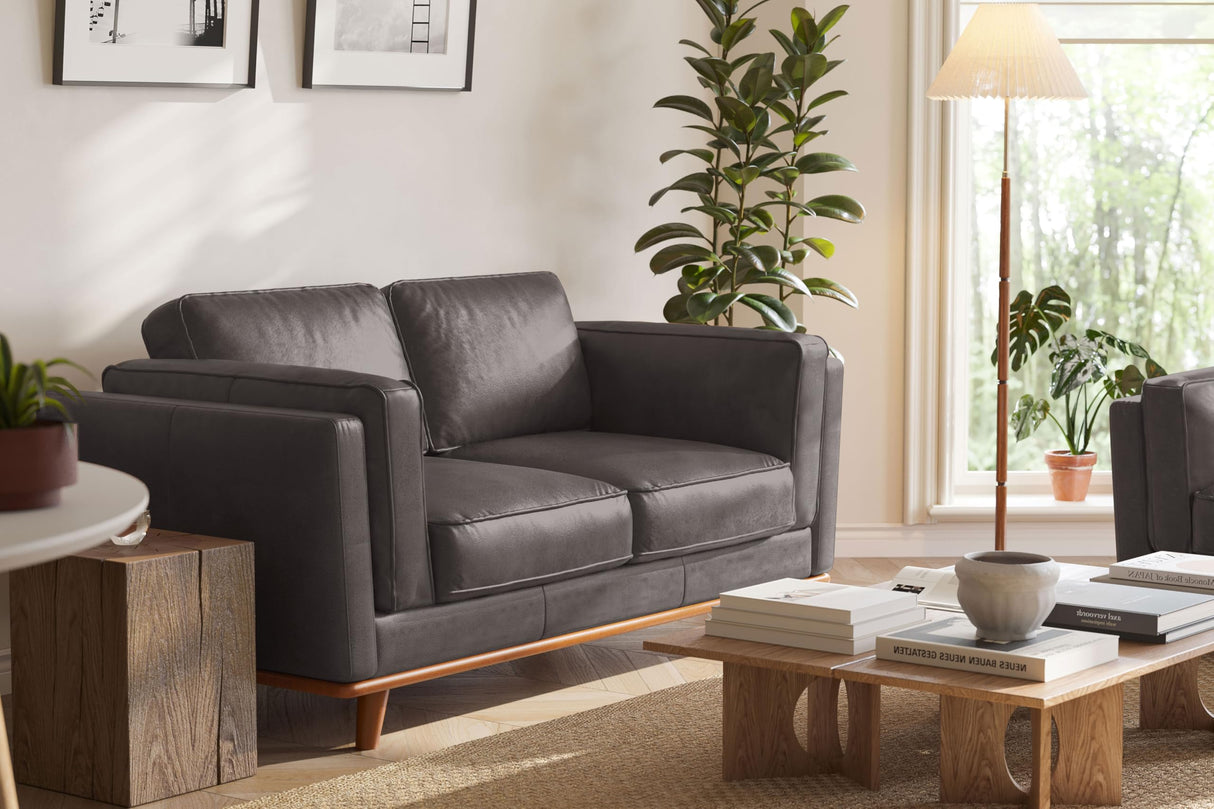Valencia Artisan Full Leather Loveseat Sofa 66” - Pure Full Italian Nappa Leather Couch, Solid Wood Accent, Ultimate Comfort, Modern Grey VALENCIA THEATER SEATING