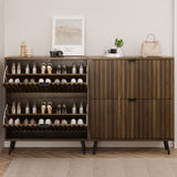 Smuxee Shoe Cabinet with 2 Flip Drawers, 31.5" Walnut Hidden Shoe Storage Cabinet with Fluted Design, Freestanding Shoe Organizer Cabinet for Entryway, Hallway, Closet, Living Room Smuxee