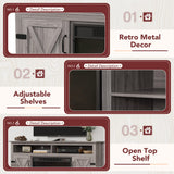 JUMMICO Fireplace TV Stand for TVs Up to 65+ Inch Entertainment Center with Open Storage Shelves and Side Cabinets, Media Console Table with Barn Doors for Living Room (Grey) JUMMICO