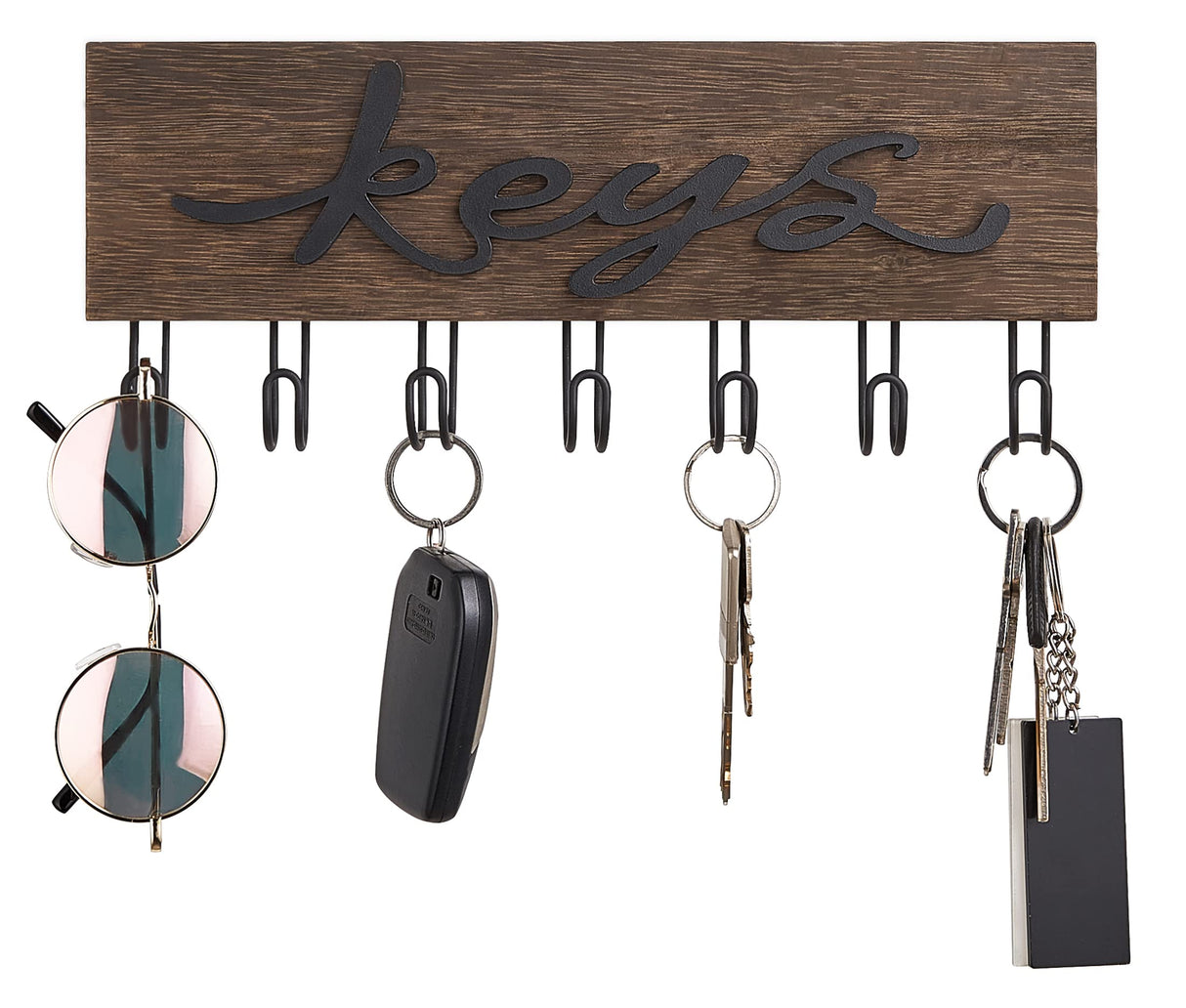 Mkono Key Holder for Wall Decorative with 7 Hooks, Wall Mounted Keys Hanger Organizer Rustic Wood Hanging Key Hooks Home Decor Farmhouse Key Rack for Entryway, Hallway, Office Mkono