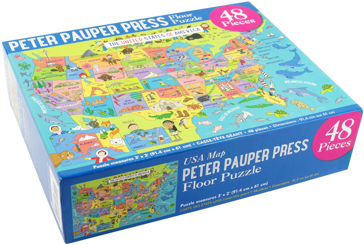 PETER PAUPER PRESS USA Map Jumbo Floor Puzzle - Fun and Educational! Learn Geography, State capitols, and Historic Landmarks. (48 Pieces) (36 inches Wide x 24 inches high) PETER PAUPER PRESS