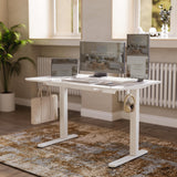 Claiks Glass Standing Desk with Drawers, 48×24 Inch Electric Adjustable Height Stand Up Desk Quick Install Computer Desk, White Claiks