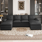 110" Sectional Couches for Living Room,U Shaped Big Sofa Couch with Double Chaise,Modern 4 Seat Modular Sofa Couches with Thick Cushion & Soft Backrest,Black Shintenchi