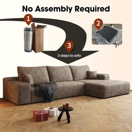 AUGOP 108" Sectional Couches for Living Room Modern Modular Sofa with L-Shape Couchs Upholstered Boneless Couch Deep Seat Sectional Couch with Chaise (Camel, Right Facing Chaise+2Seaters) AUGOP