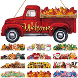 Ferraycle 13 Pcs Interchangeable Welcome Sign Red Truck Decor Welcome Sign Rustic Farmhouse Holiday Decor with 12 Holiday Signs for Fall Thanksgiving Christmas Ferraycle