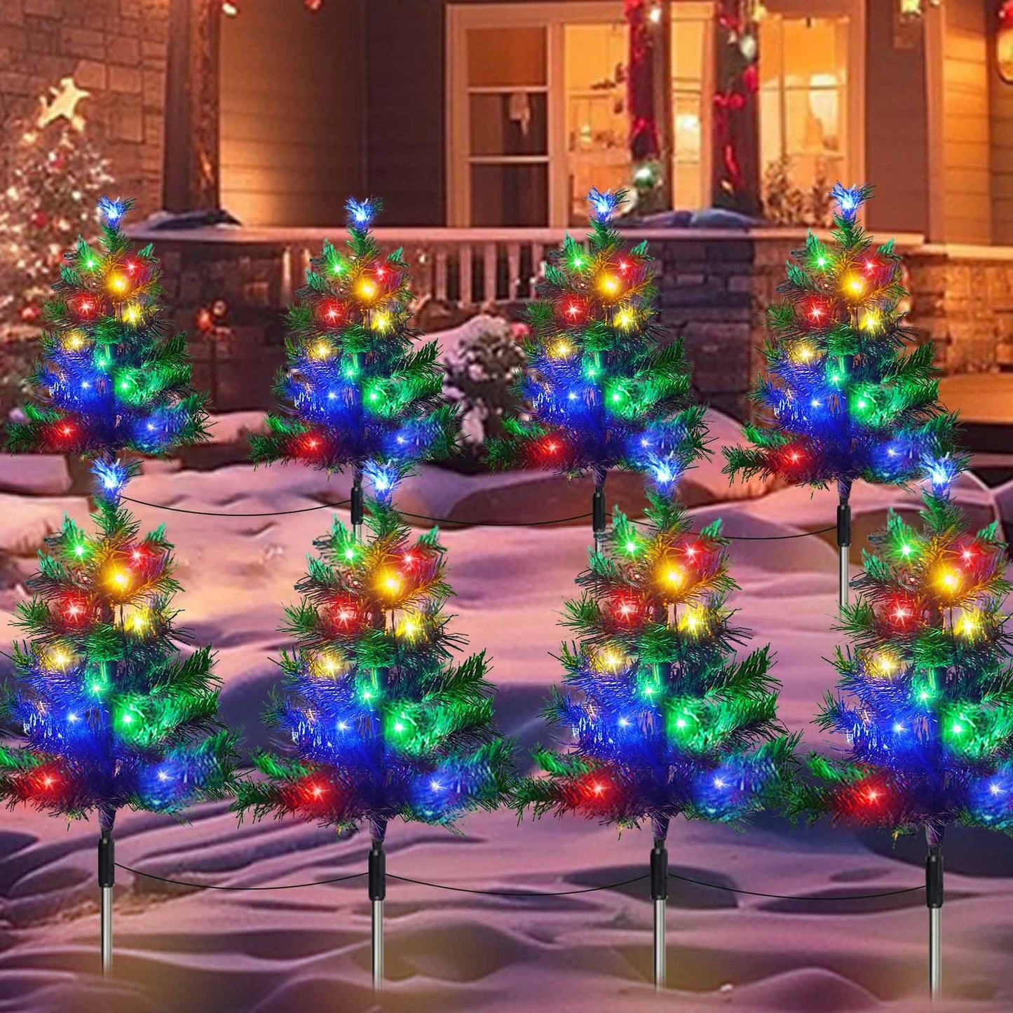 8-Pack Solar Christmas Tree Garden Stake Lights, Solar Powered Yard Landscape Path Lights Prelit Small Xmas Tree Lights Outdoor Waterproof for Christmas Decorations Pathway Garden Yard Holiday Party