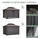 Sumshadow 10' x 12' Hardtop Gazebo, Aluminum Frame Canopy with Galvanized Steel Double Roof, Metal Pavilion with Netting and Curtains, Patio Hard Top Gazebo for Patio, Lawns, Deck, Backyard,Grey Sumshadow