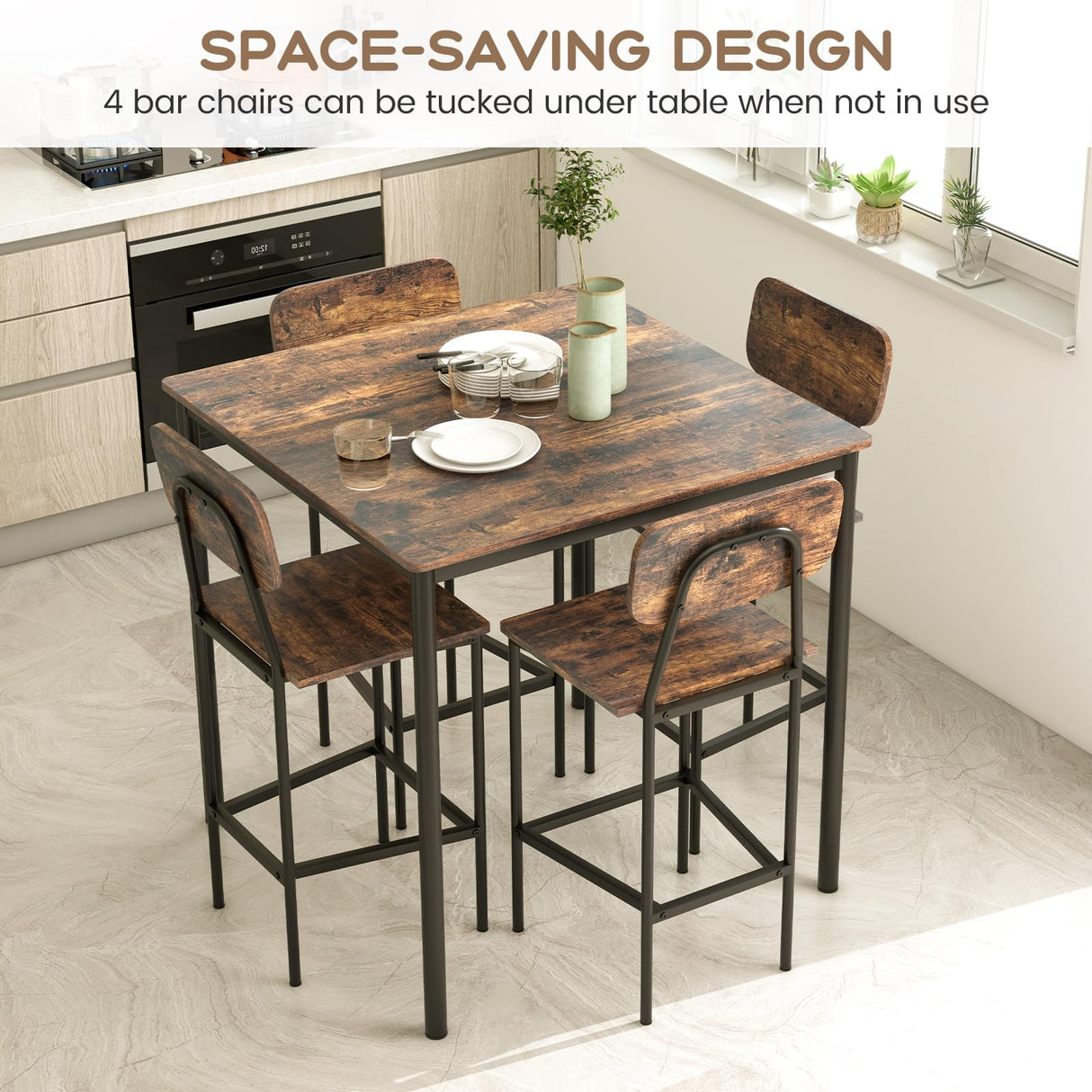 Giantex Industrial 5-Piece Counter Height Dining Set with Bar Stools in Mix Brown Giantex