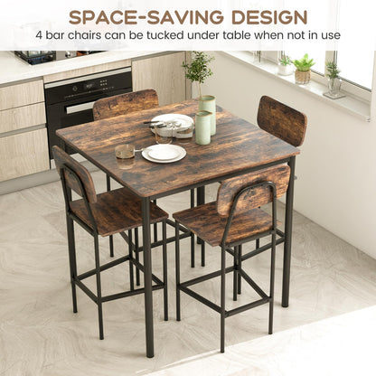 Giantex Industrial 5-Piece Counter Height Dining Set with Bar Stools in Mix Brown - WoodArtSupply