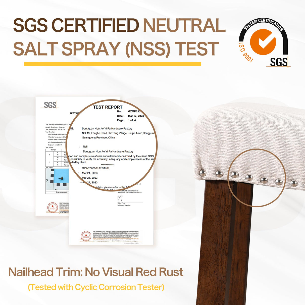 Larksperal 26" Counter Height Bar Stools - Modern Backless Kitchen Island Saddle Barstools Chairs with Footrest, Solid Wood Legs & Nailhead Trim Linen Fabric Cushion, Beige, Set of 4 Larksperal