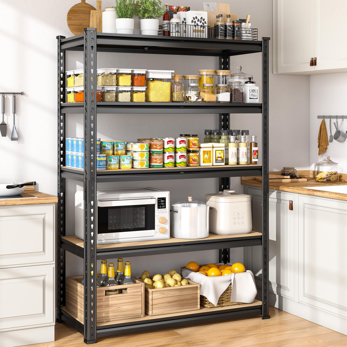DurayLoly 5-Tier Storage Shelves, 1980LBS Adjustable Pantry Shelves, Metal Shelving Unit for Storage, Kitchen, Pantry, Closet, Laundry, Garage, 72.06" H x 35.55" W x 15.76" D DurayLoly