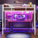 Hasuit Space-Saving Twin Loft Bed with RGB LED Lights and Guardrail, Metal Frame with Clothes Rack Hasuit