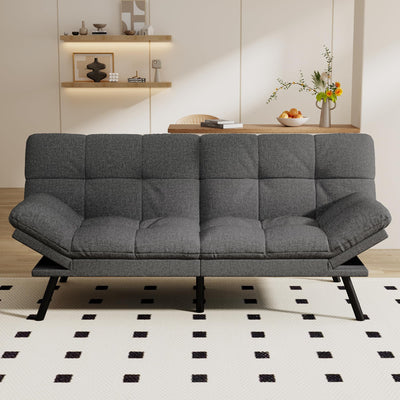 Opoiar Convertible Futon Sofa Bed,71" Memory Foam Futon Couch,Detachable Cushion,Adjustable Backrest & Armrest,Linen Modern Loveseat Sleeper Recliner for Living Room,Office,Apartment,Light Grey