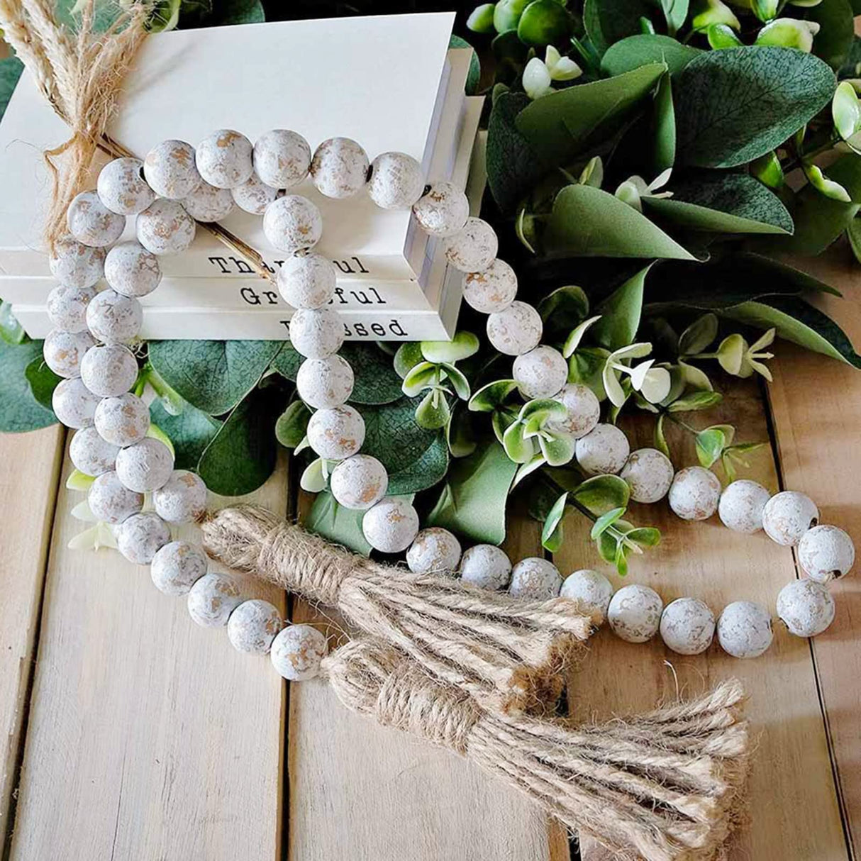 IMIKEYA Wooden Beads Garland: Farmhouse Wood Bead Garland for Tiered Tray Farmhouse Beads Hanging Wood Bead Garland with Tassels Prayer Rustic Beads for Coffee Table Decor IMIKEYA
