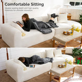 Luxanimarion Modern Style Curved Sofa, Upholstery Corduroy Sofa Couch with 3 Pillows, Oversized Sleek Curved Sectional Boucle Fabric Couch for Living Room White Luxanimarion