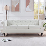 LEVNARY Chesterfield Sofa, Classic Tufted Upholstered Leather Couch, Modern 3 Seater Couch Furniture with Tufted Back for Living Room Office (Cream White) LEVNARY