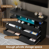 BEWISHOME Black Dresser for Bedroom with Charging Station and LED Lights, 6 Drawer Dresser Chests of Drawers, Wood Dressers for Closet, Modern Wide Dressers with Open Space, TV Stand, Black KCG02B BEWISHOME
