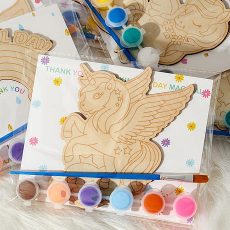 Winrayk 12 Sets Unicorn Party Favors Birthday Supplies Unicorn Craft Painting Kits for Girls, Unfinished Wood Crafts Gift Bag Card Paint Sets, Goodie Bag Stuffers Girls Birthday Party Favors Supplies Winrayk