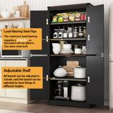 71in Farmhouse Kitchen Pantry Cabinet,Tall Storage Cabinet with 4 Doors and Adjustable shelves,with Load-Bearing Steel Pipe,Wood Storage Cabinets for Kitchen,Dining Room,Bathroom(Black) chartustriable