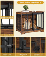Hzuaneri Dog Crate Furniture, 32" Double Door Dog Crate with Barn Door, Dog Kennel Indoor, End Side Table Wooden Dog Crate for Small Medium Large Dog, Anti-Chew Anti-Escape, Rustic Brown DFC83601B Hzuaneri