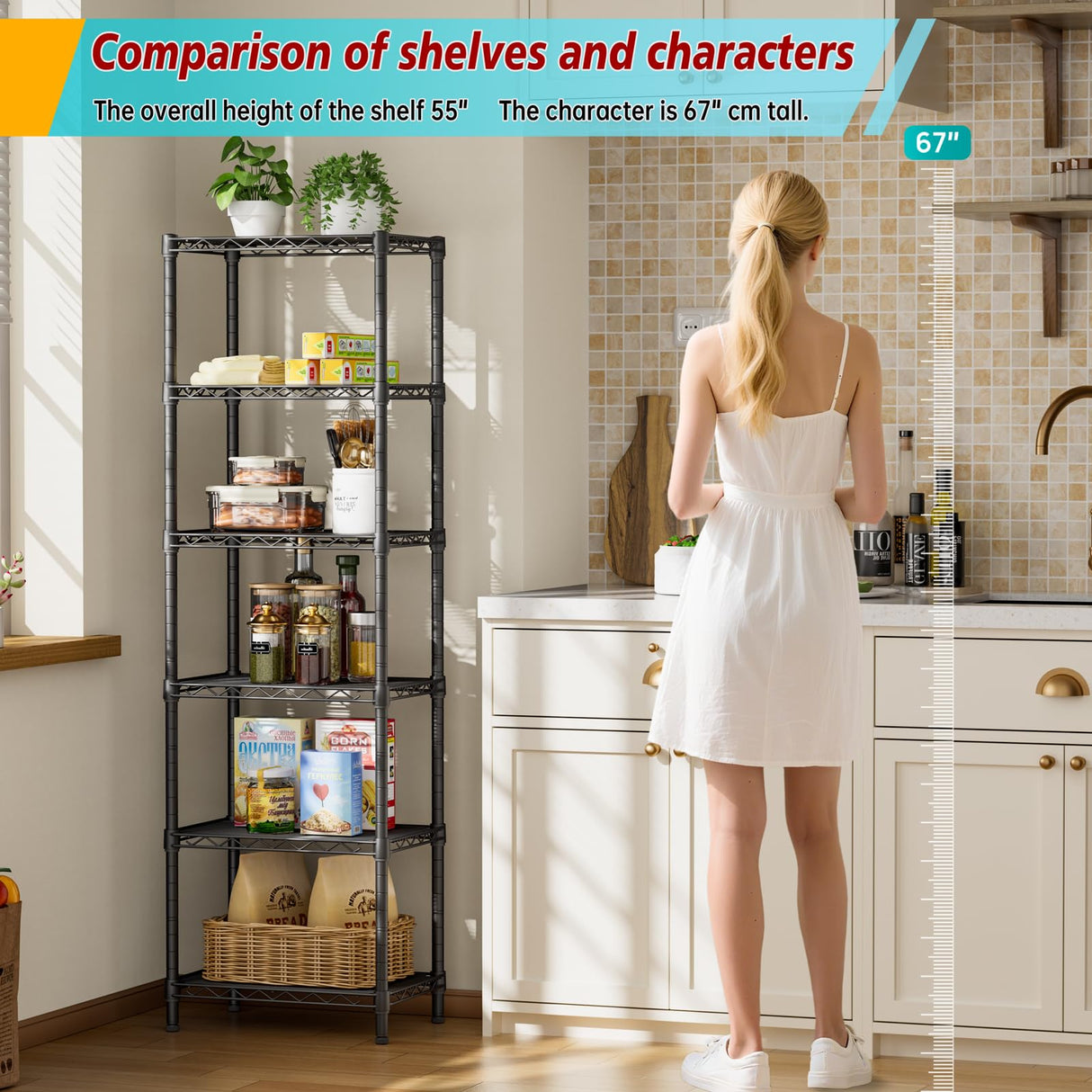 Golpart 6 Tier Adjustable Storage Shelves Narrow Mesh Gaps Metal Utility Shelf Wire Shelving Unit Organizer Rack for Home Kitchen Office Bathroom Pantry Room10 D x 16" W x 60" H Black Golpart