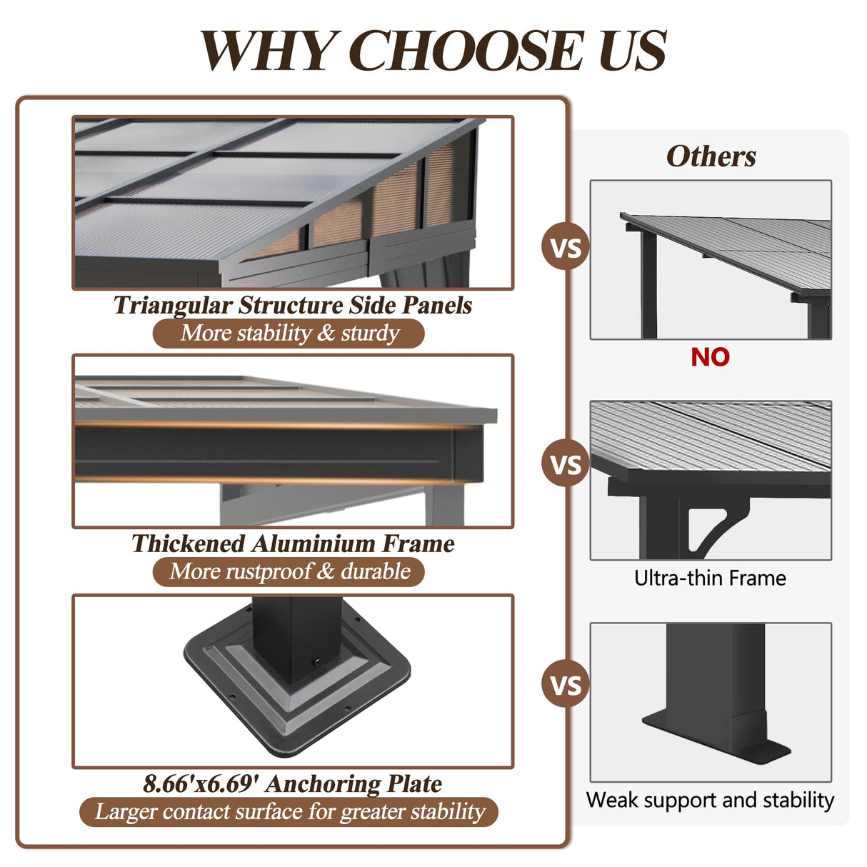 GARTOO 10’ x 13’ Upgraded Wall-Mounted Gazebo, Aluminum Outdoor Patio Lean to Gazebo Pergola with Roof, Gazebo Canopy Awnings to House for Garden, Lawn, Backyard Deck and More GARTOO