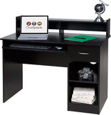 OneSpace Essential Black Computer Desk with Hutch & Pull-Out Keyboard Tray OneSpace