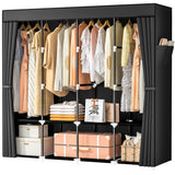 Neatrays Wardrobe Closet, 66 Inch Portable Closet for Hanging Clothes, Large Capacity Clothes Rack Organizer with Cover & 4 Hanging Rods & 8 Storage Shelves & 2 Side Pockets (Black) Neatrays