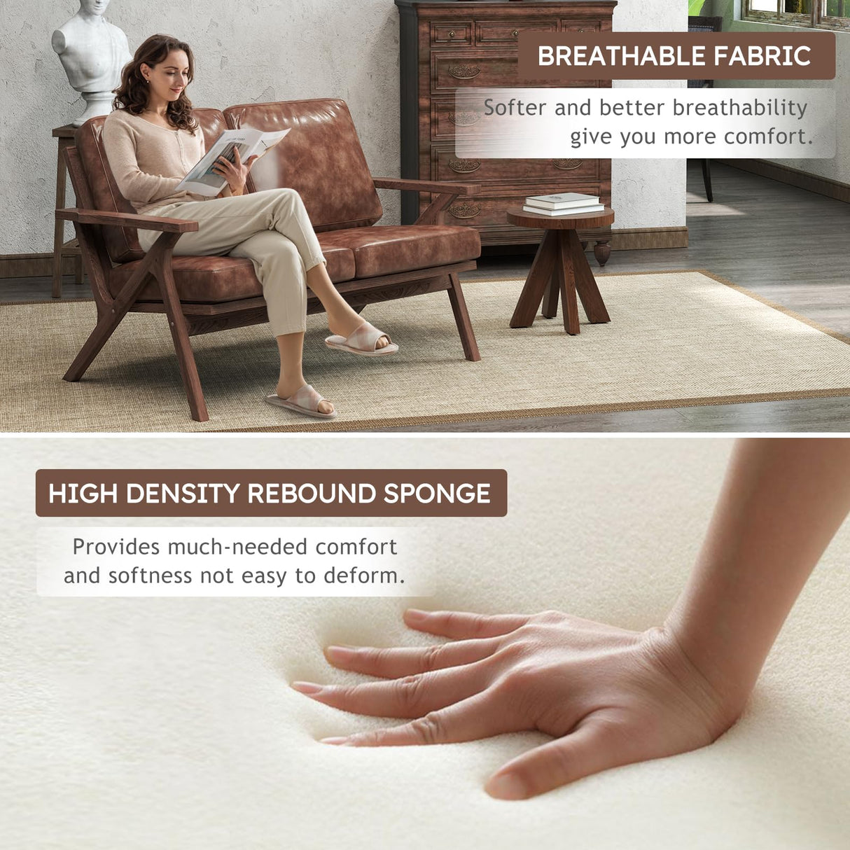 Bonzy Home 51.6" Loveseat Sofa Mid-Century Faux Leather Accent Chair, Upholstered 2-Seat Couch Loveseat with Solid Wood Frame and Cushions, Small Sofa Couch Armchair for Living Room, Bedroom,Brown Bonzy Home