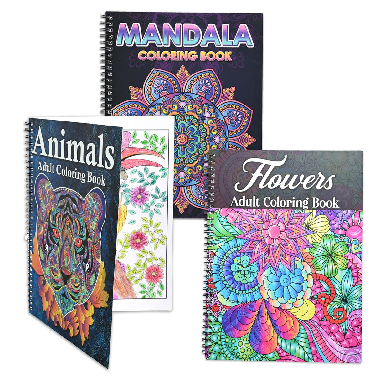 Ilyever 3 Pack Adult Stress Relief Coloring Book,60 Page Mandalas,Animal & Flower Patterns,Spiral Bound Women Coloring Books for Mindfulness & Relaxation for Christmas,Birthday&Holiday Party Gifts ilyever