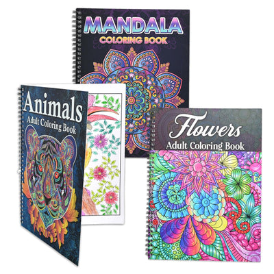 Ilyever 3 Pack Adult Stress Relief Coloring Book,60 Page Mandalas,Animal & Flower Patterns,Spiral Bound Women Coloring Books for Mindfulness & Relaxation for Christmas,Birthday&Holiday Party Gifts