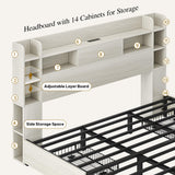 YITAHOME King Bed Frame with Bookcase Headboard and 4 Storage Drawers, RGB LED Bed with Type-C & USB Charging Station Storage Headboard Bed Frame, No Box Spring Needed, Noise Free, Antique White YITAHOME