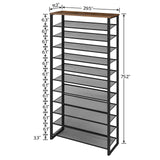 HOOBRO Shoe Rack, 12-Tier Shoe Storage Organizer, Large Capacity Shoe Shelf for Front Door Entrance, Entryway, Closet, Holds 36-48 Pairs of Shoes, Closet, Rustic Brown and Black BF127XJ01 HOOBRO