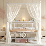 Homkdom Canopy Bed Frame with Storage Headboard, Full Size Bed Frame with 4 Removable Posts, Sturdy Metal Platform with Under-Bed Storage, Dual Purpose Bed Frame, No Box Spring Needed, White Homkdom