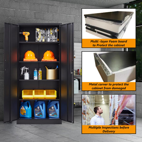 STANI Garage Storage Cabinet, Metal Storage Cabinet with 4 Adjustable Shelves, 71" Steel Lockable File Cabinet, Locking Steel Storage Cabinet for Office,Home,Garage,Gym,School STANI