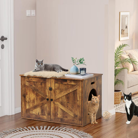 Timberer Cat Litter Box Enclosure, Litter Box Furniture Hidden with Removable Divider, Wooden Cat Washroom Furniture, Indoor Cat House, Rustic Brown Timberer